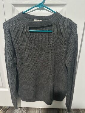 Hippie Rose Charcoal Gray V-Neck Knit Sweater